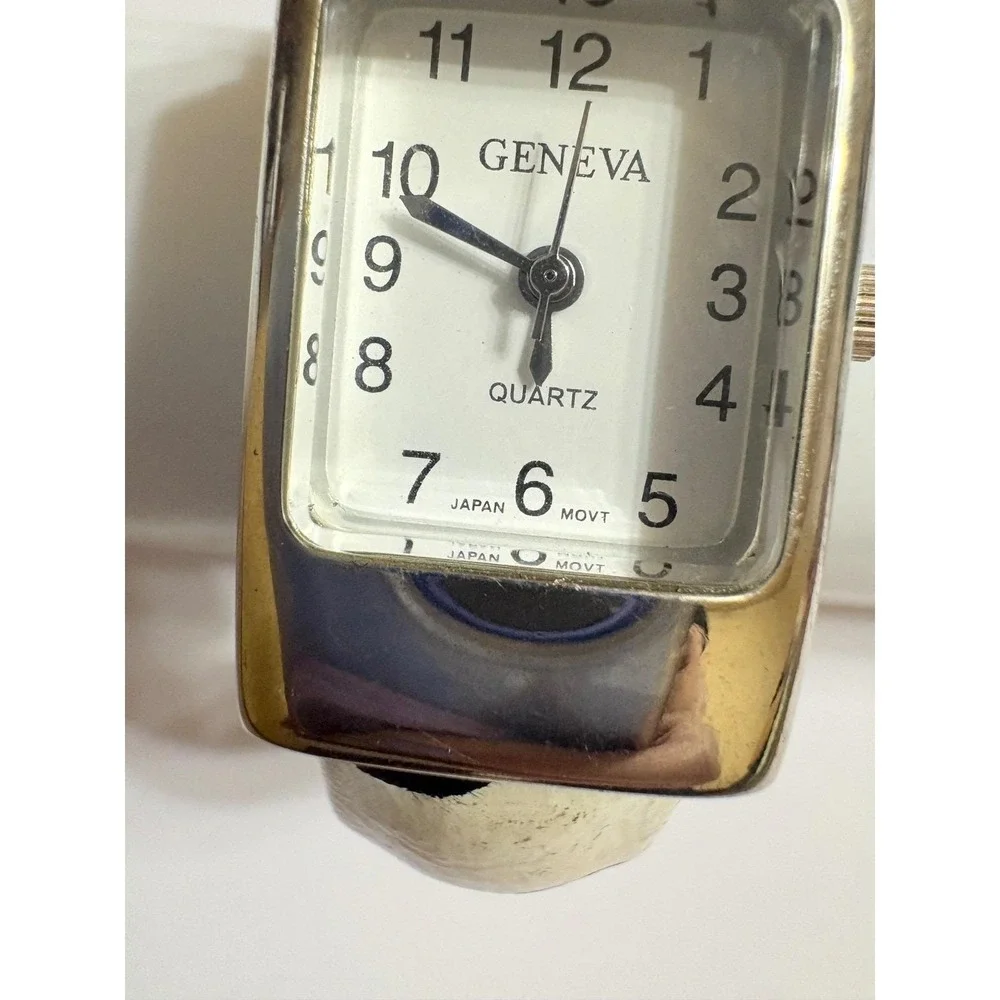 Geneva Women Quartz Watch Cow Print Cuff‎ Band Silver Tone Bracelet Japan Movt